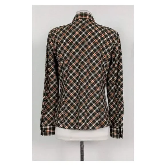 ✨Lafayette 148 - Grey & Orange Plaid Button Down Sz 4✨ - Picture 3 of 7